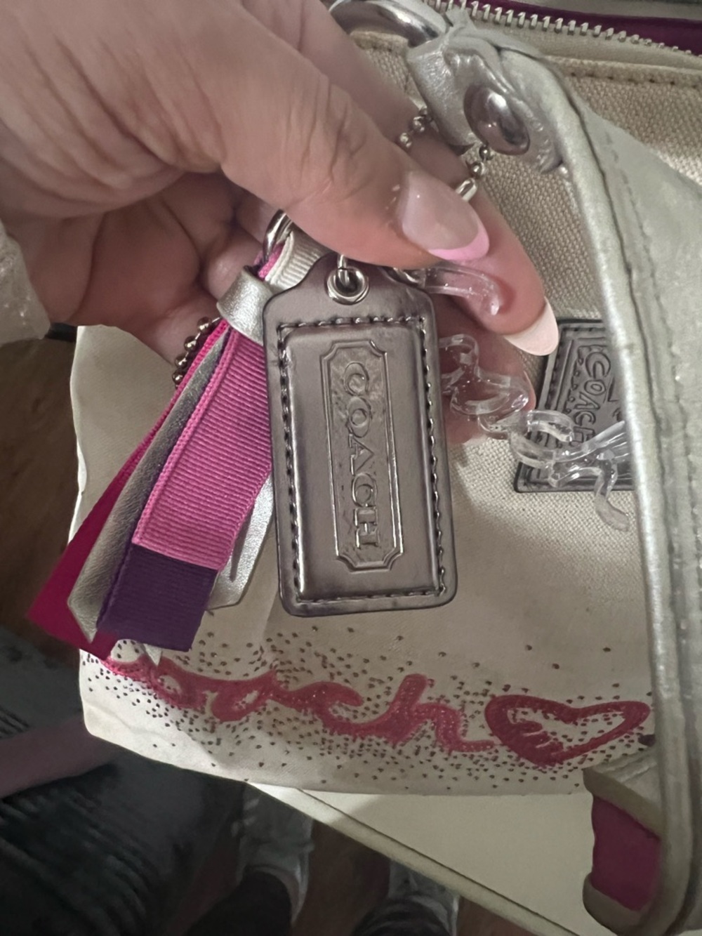 Coach Canvas Poppy Tote Bag with Pink Accents and Silver Hardware - Picture 10 of 10